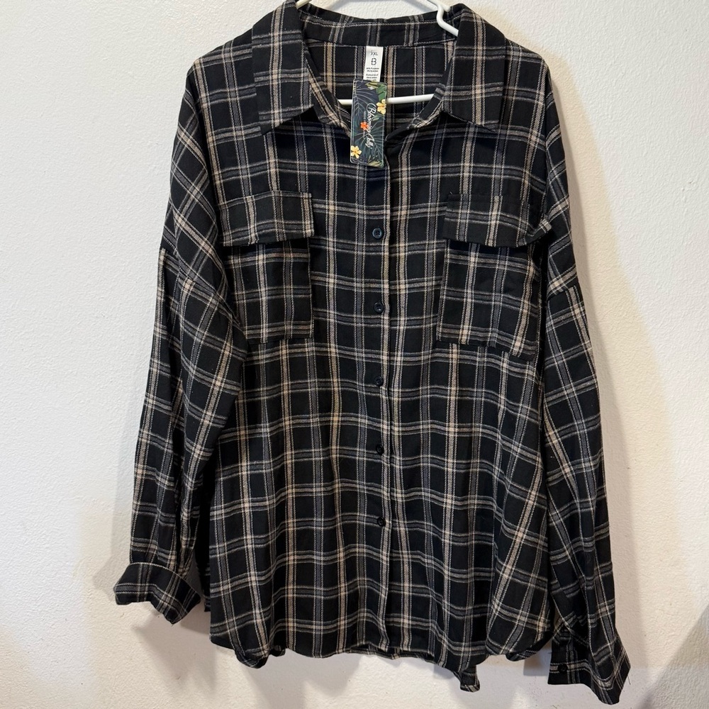 Blooming Jelly Plus Size XXL Black White Plaid Shirt Women's Button Up New